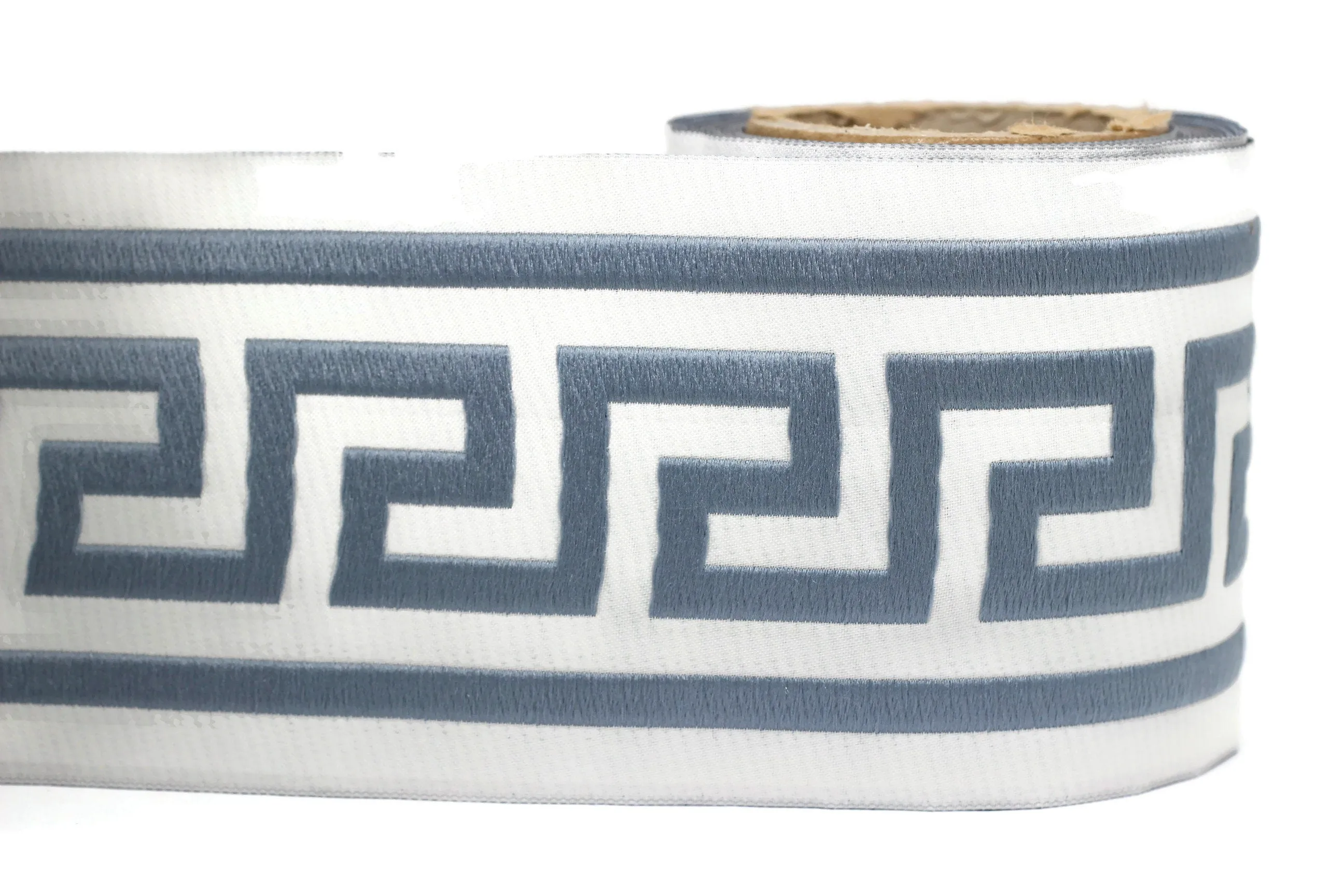 100mm White&Blue Greek Key Ribbons (3.93 inch), Meander Jacquard Trim, Drapery Trim Tape, Curtain Making, Drapery Banding 197 V3