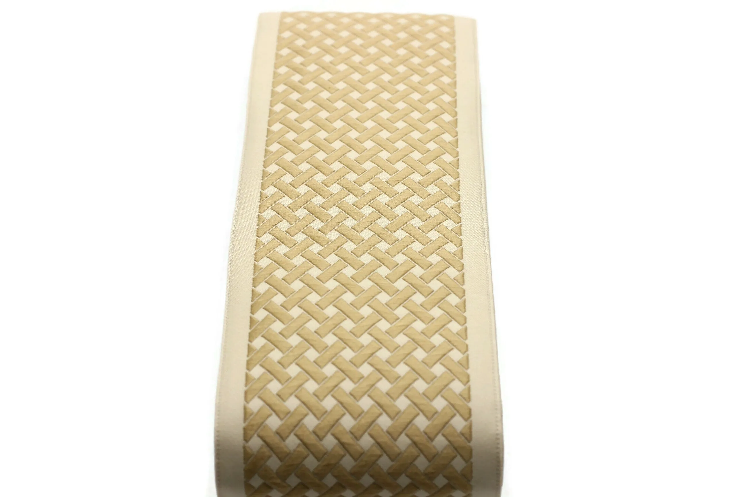 16.4 Yrd 100mm Beige&Gold Ribbons (3.93 inc, Meander Jacquard Trim, Drapery Trim Tape, Curtain Making Upholstery Fabric 179 V6