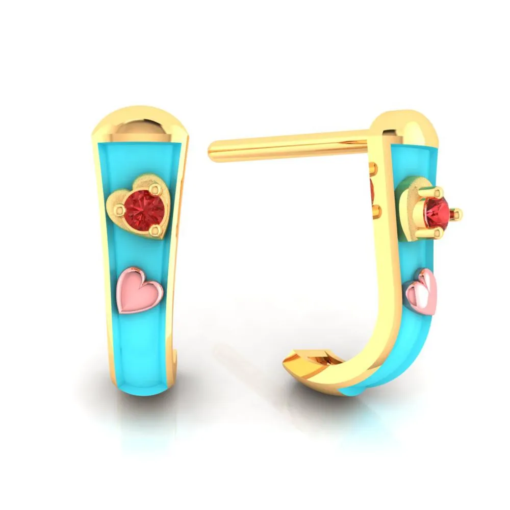 22k Heart-studded J-shaped Gold Earrings