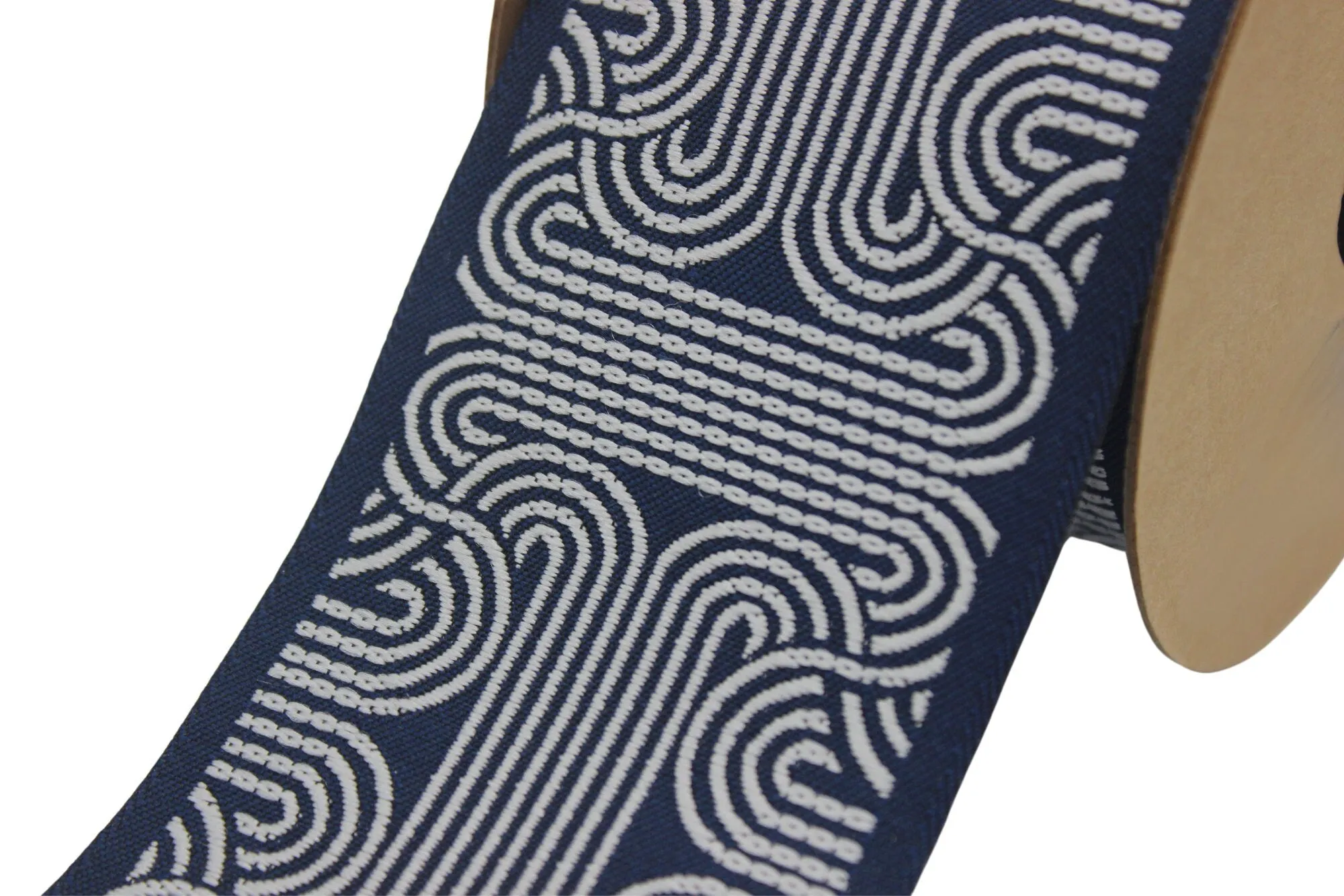 2.7" Embroidery Curtain Trim, Dark Blue and White Jacquard Ribbon for Curtains, Drapery Banding, Drapery Trim Tape, Woven Border 205 V7