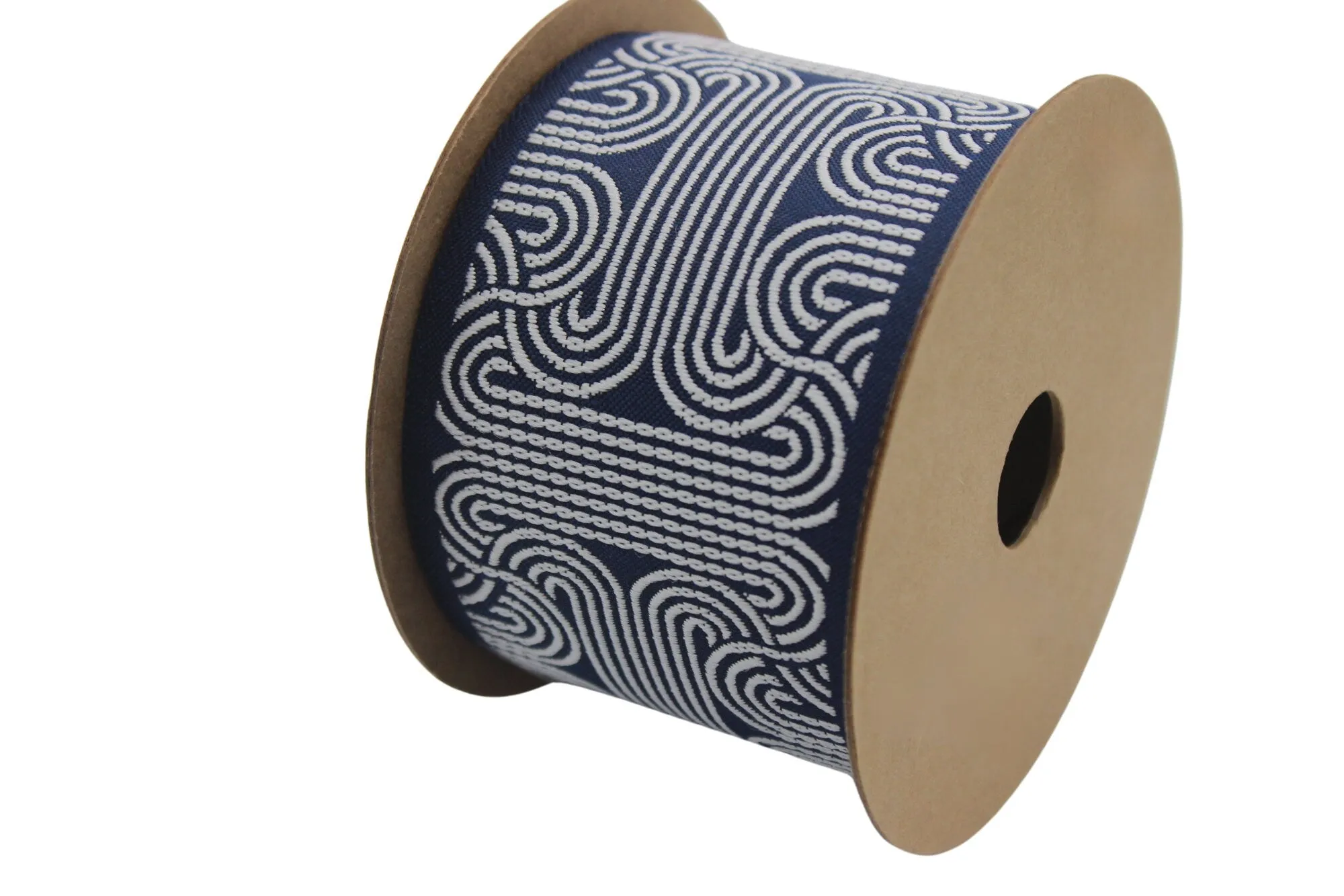 2.7" Embroidery Curtain Trim, Dark Blue and White Jacquard Ribbon for Curtains, Drapery Banding, Drapery Trim Tape, Woven Border 205 V7