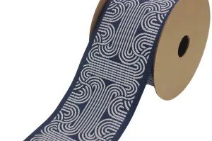 2.7" Embroidery Curtain Trim, Dark Blue and White Jacquard Ribbon for Curtains, Drapery Banding, Drapery Trim Tape, Woven Border 205 V7