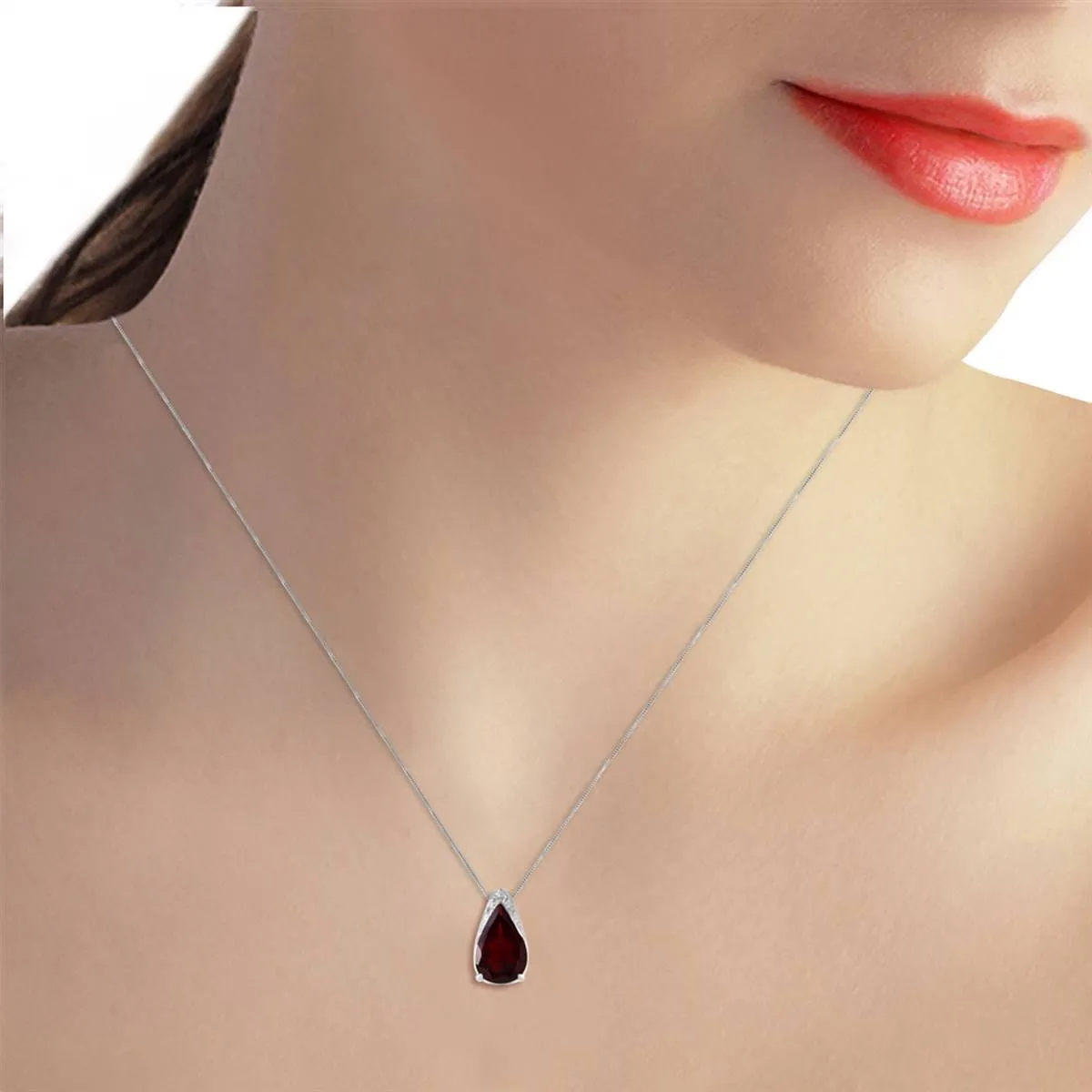 5 Carat 14K Solid White Gold Necklace Natural Garnet