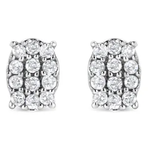 .925 Sterling Silver 1/4 Cttw Round Diamond Oval Shaped Cluster Stud Earrings (I-J Color, I2-I3 Clarity)