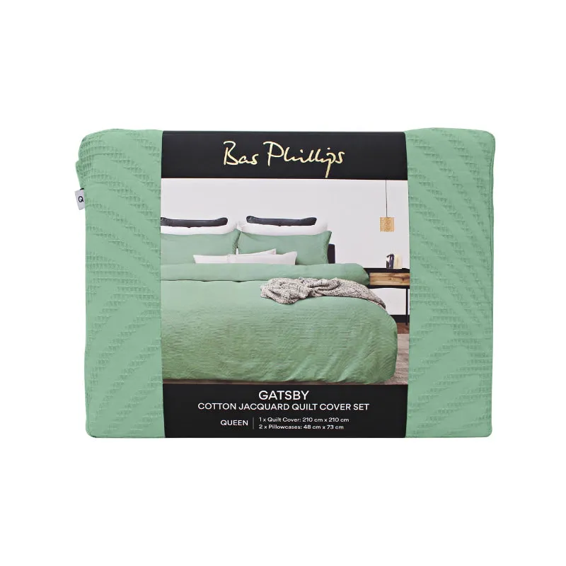 Bas Phillips Gatsby Cotton Jacquard Basil Haze Quilt Cover Set