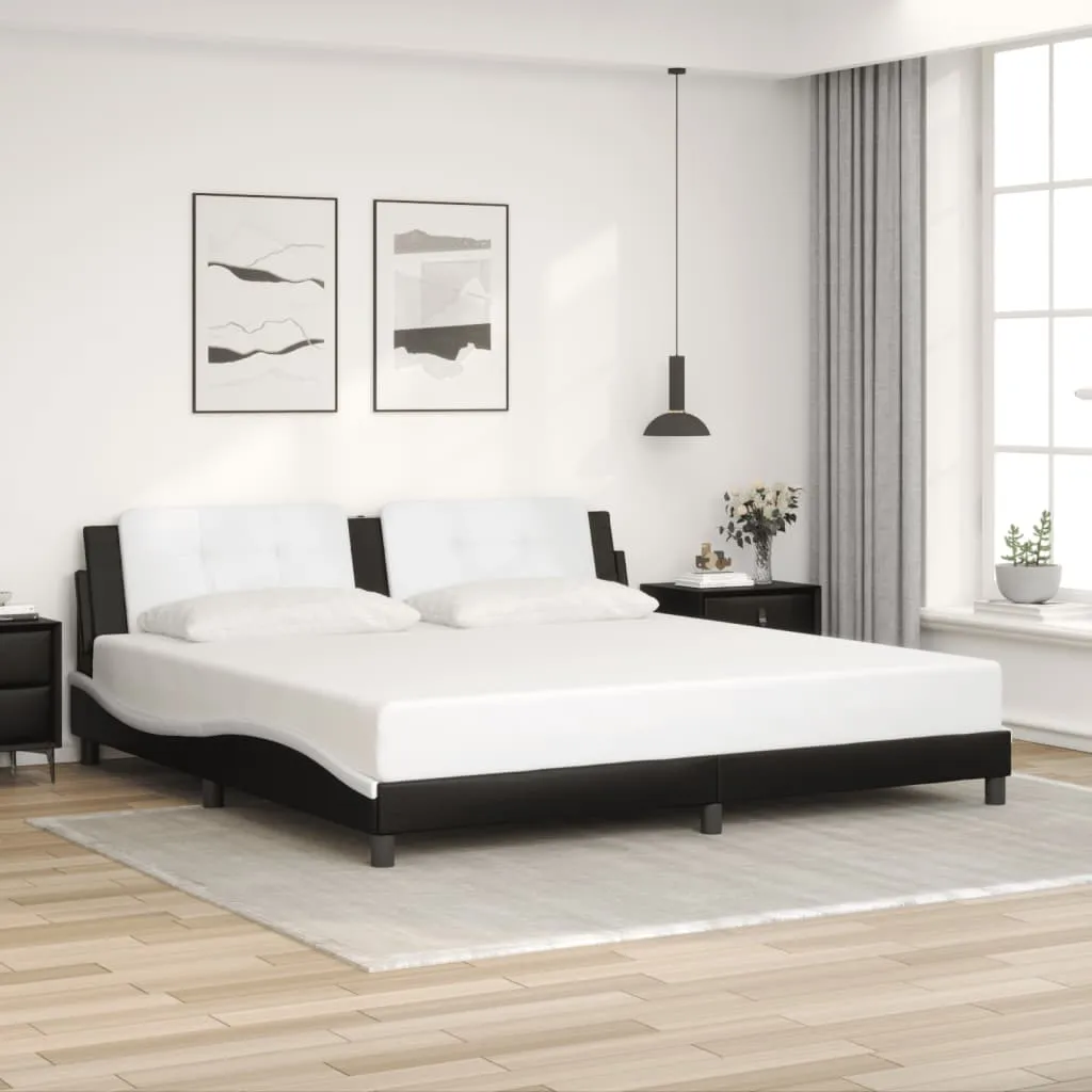 Bed Frame with Headboard Black and White 200x200 cm Faux Leather