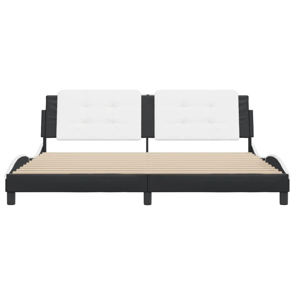 Bed Frame with Headboard Black and White 200x200 cm Faux Leather