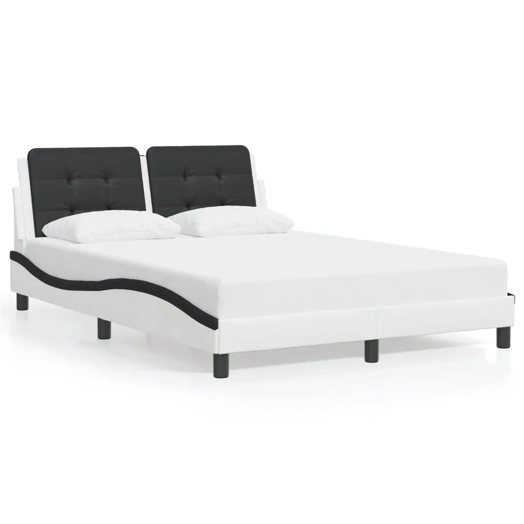 Bed Frame without Mattress White and Black 140x190 cm Faux Leather