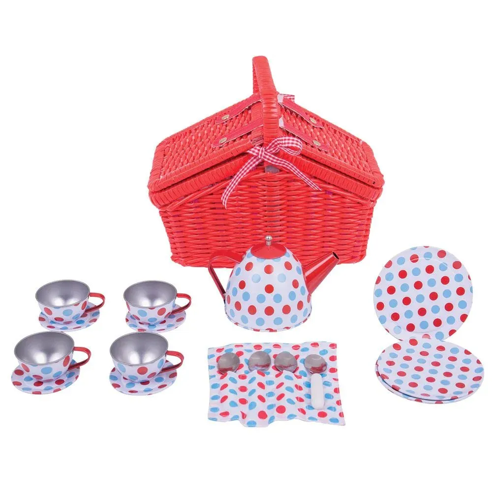 Bigjigs - Spotted Basket Tea Set