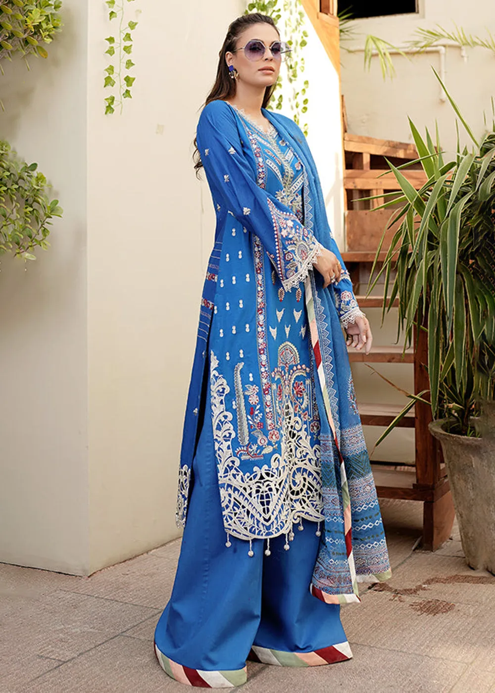 Blue Lawn Dress - Bahaar Luxury Lawn '23 by Mariyam's - Lara B-1016