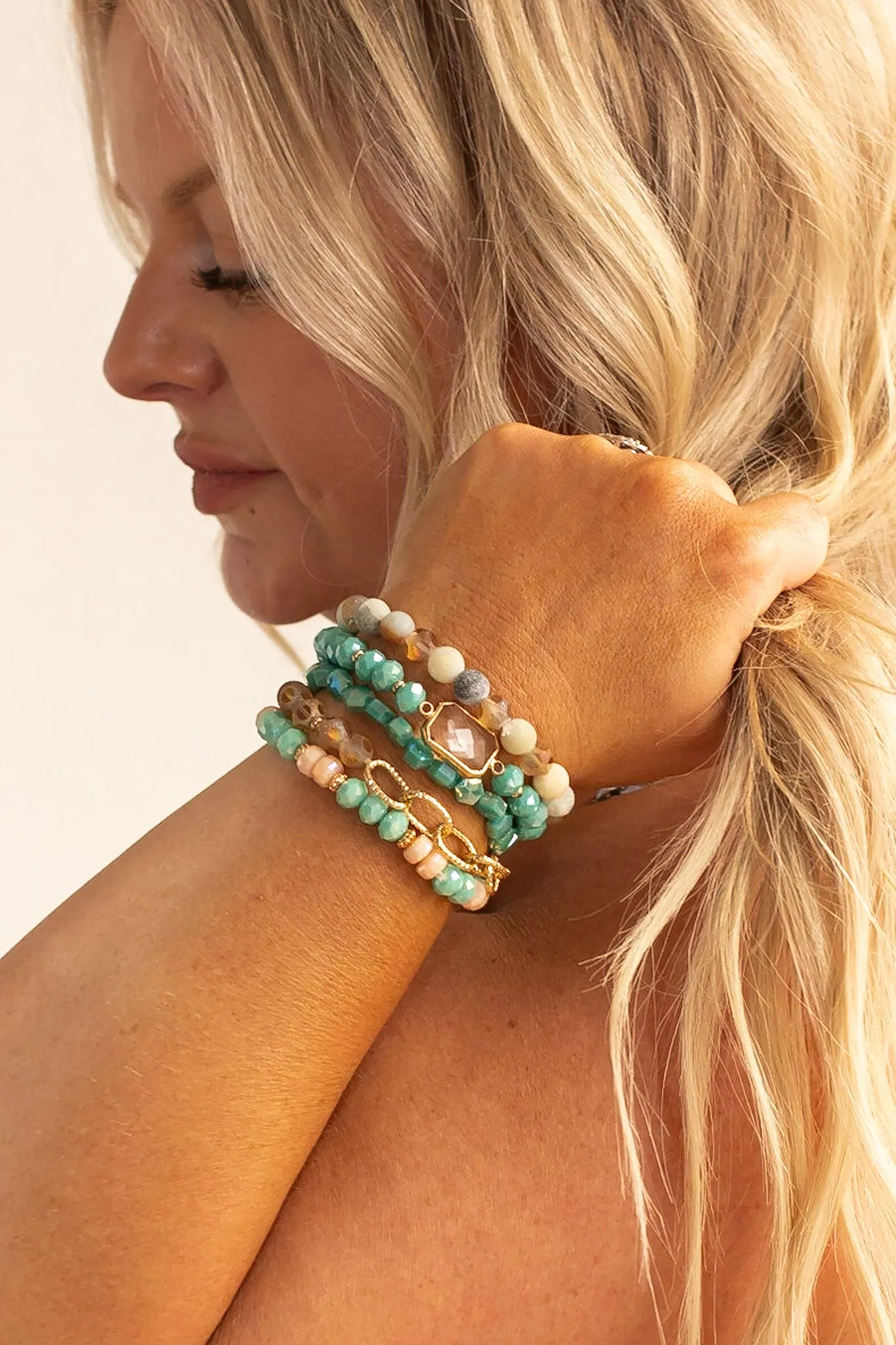 Breakfast At Tiffany's Mint Crystal Mixed Beads Bracelet Set