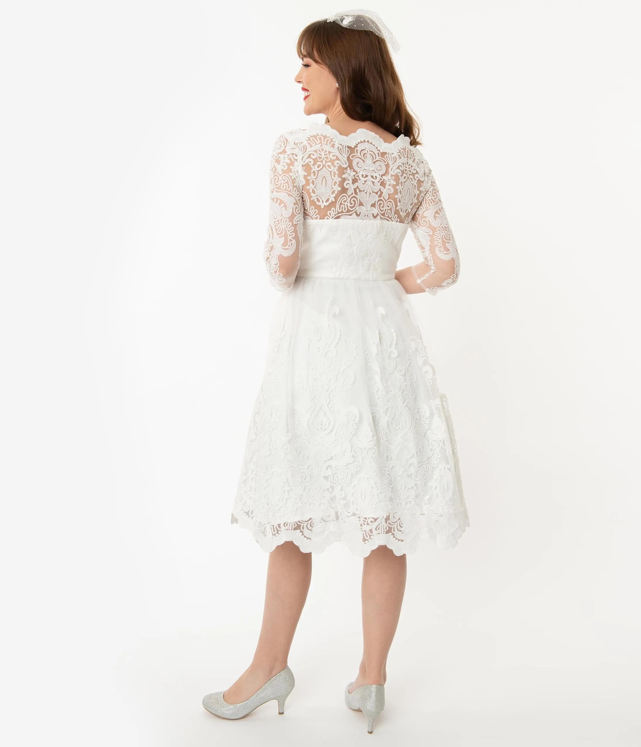 Chi Chi London Ivory Embroidered Flore Bridal Tea Dress