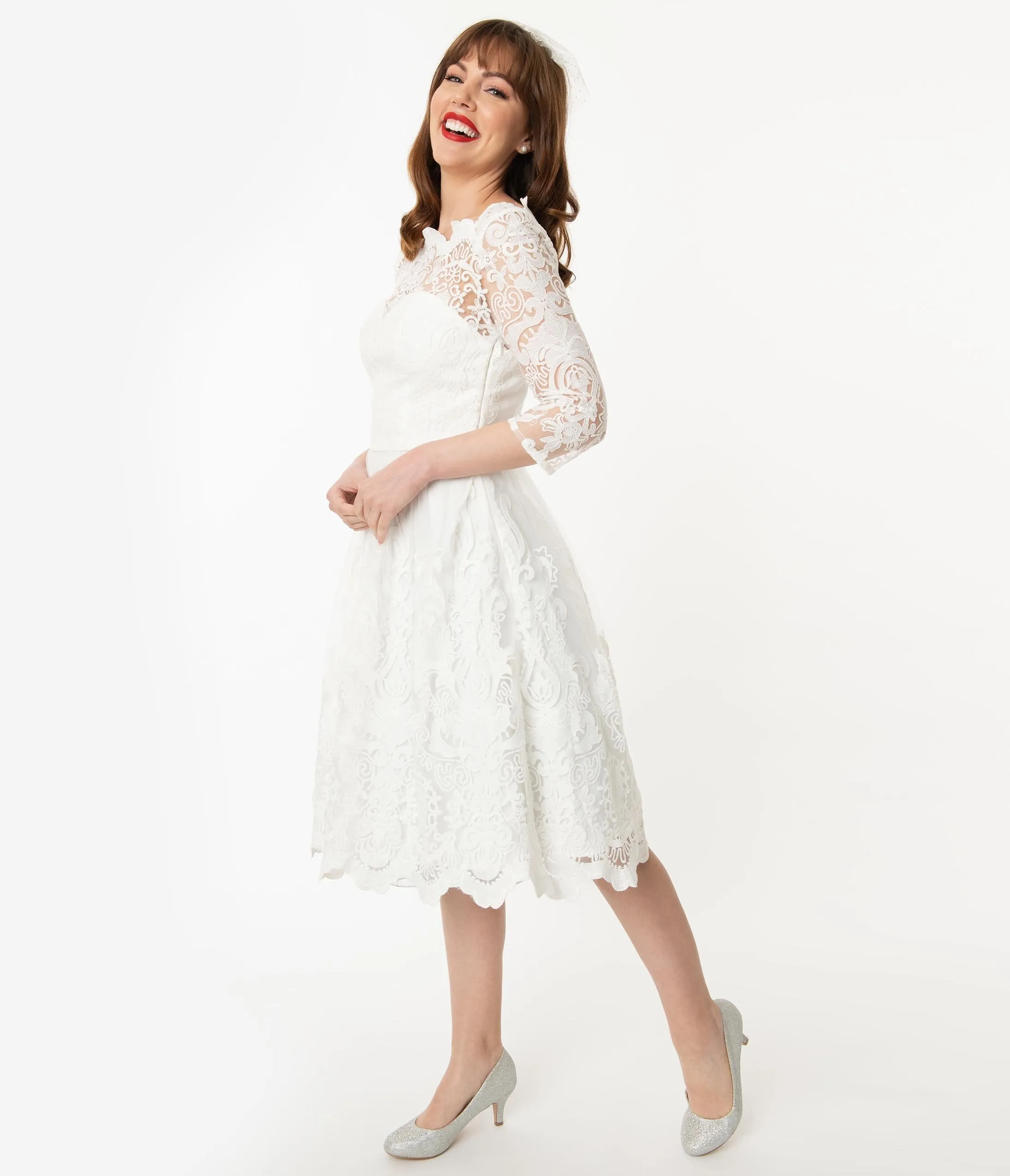 Chi Chi London Ivory Embroidered Flore Bridal Tea Dress