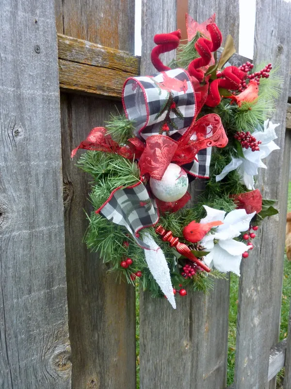 Christmas Cardinal wreath, Christmas Decorations, Wreaths for the front door, Farmhouse wreath