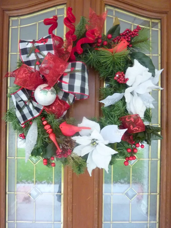 Christmas Cardinal wreath, Christmas Decorations, Wreaths for the front door, Farmhouse wreath