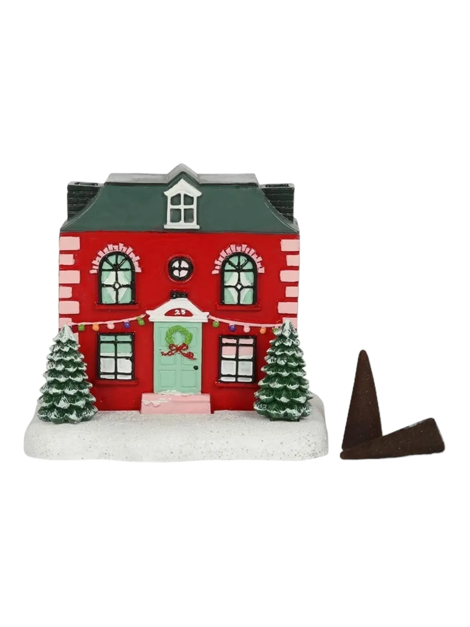 Christmas Red House Tealight & Incense Cone Burner