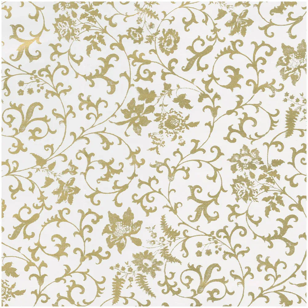 Flora Scrollwork White/Gold Gift Wrap Roll