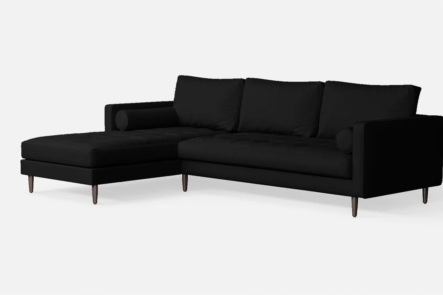 Gela 3 Seater Left Hand Facing Chaise Lounge Corner Sofa Black Leather