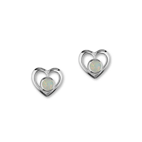 Harlequin Sterling Silver & White Opal Heart Stud Earrings, SE357