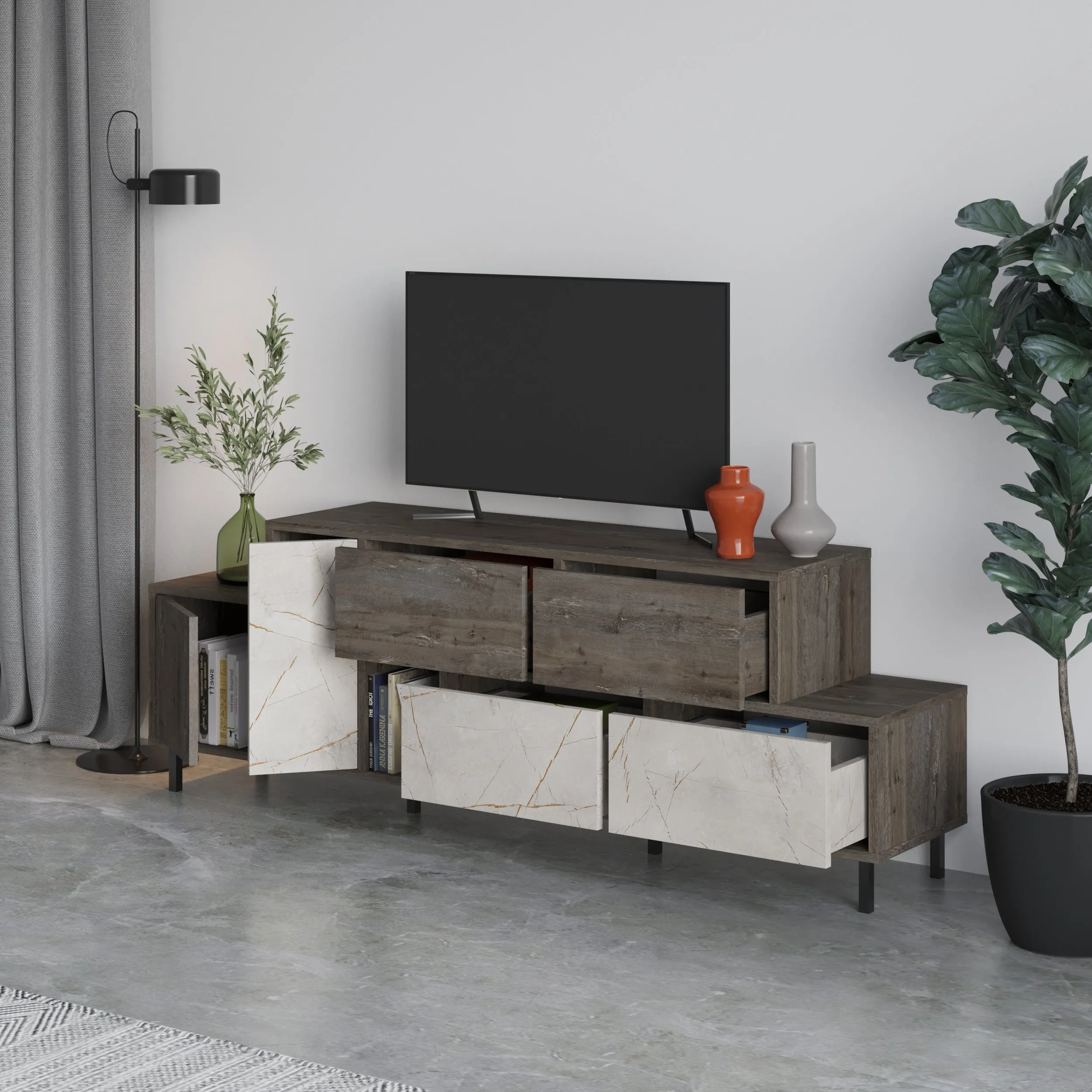 Hermes Modern TV Stand Multimedia Centre With Storage Cabinet 171.2 cm