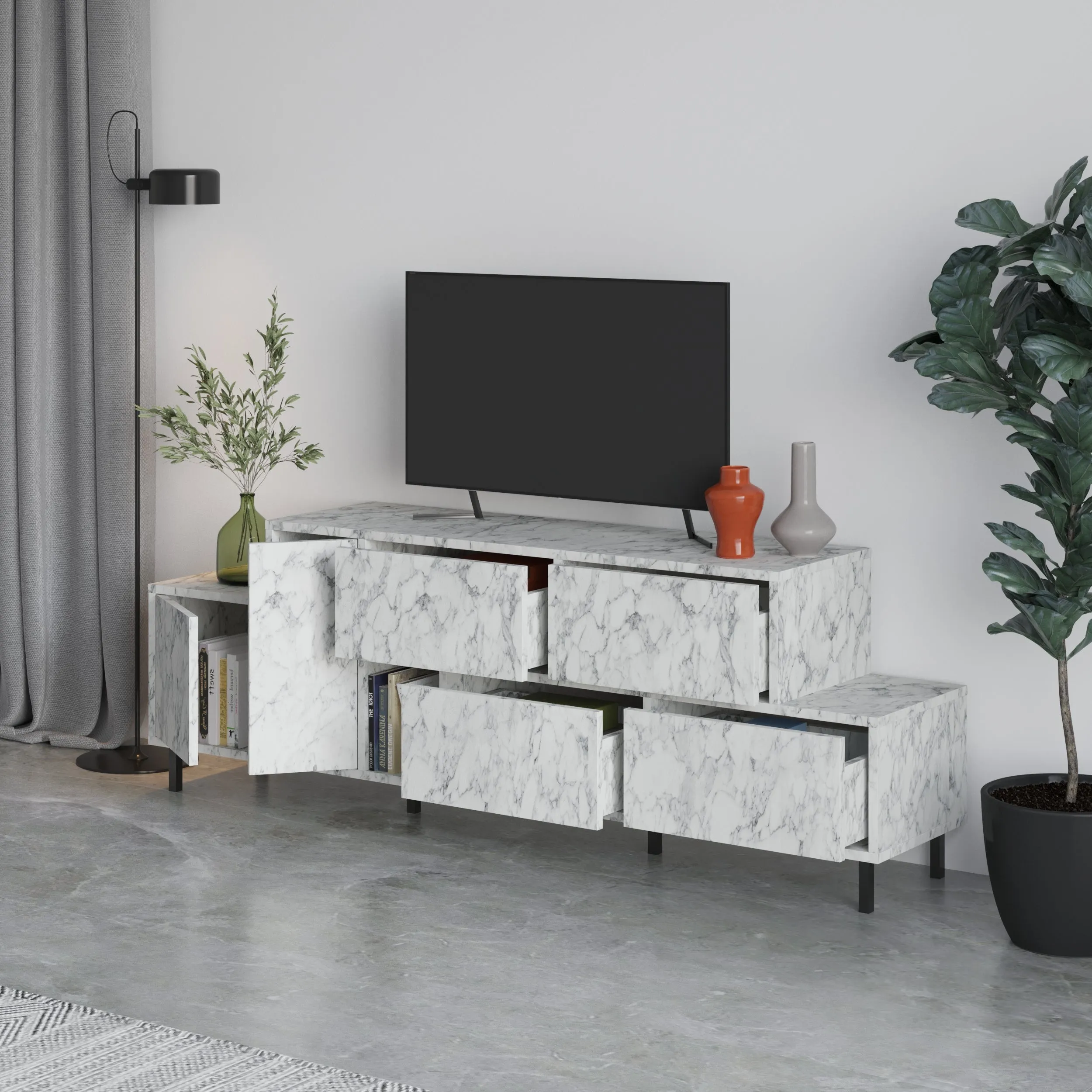 Hermes Modern TV Stand Multimedia Centre With Storage Cabinet 171.2 cm