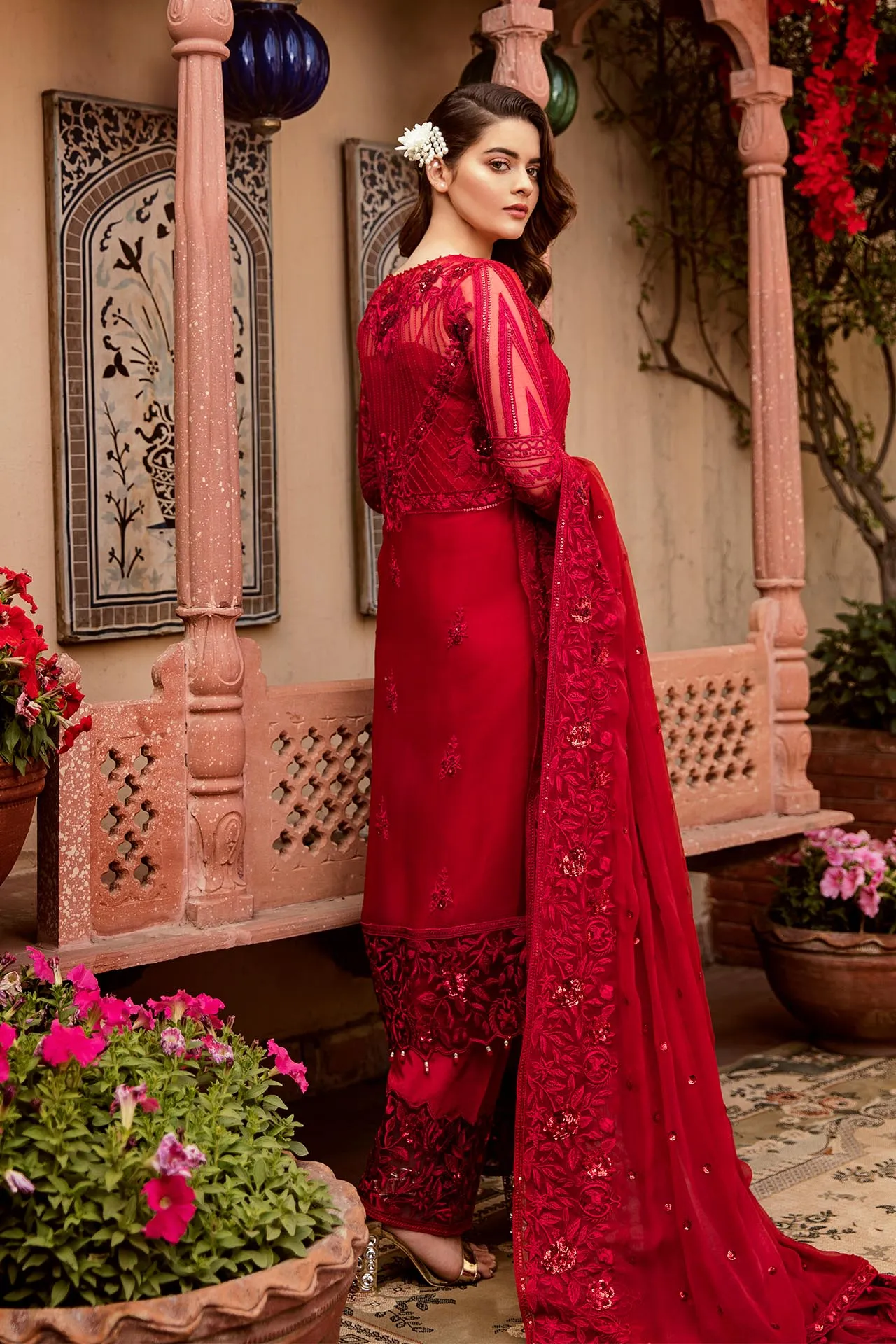 Imrozia Grandeur Ecstasy Luxury Eid Chiffon Collection 2019 – 709 The Heartthrob Red