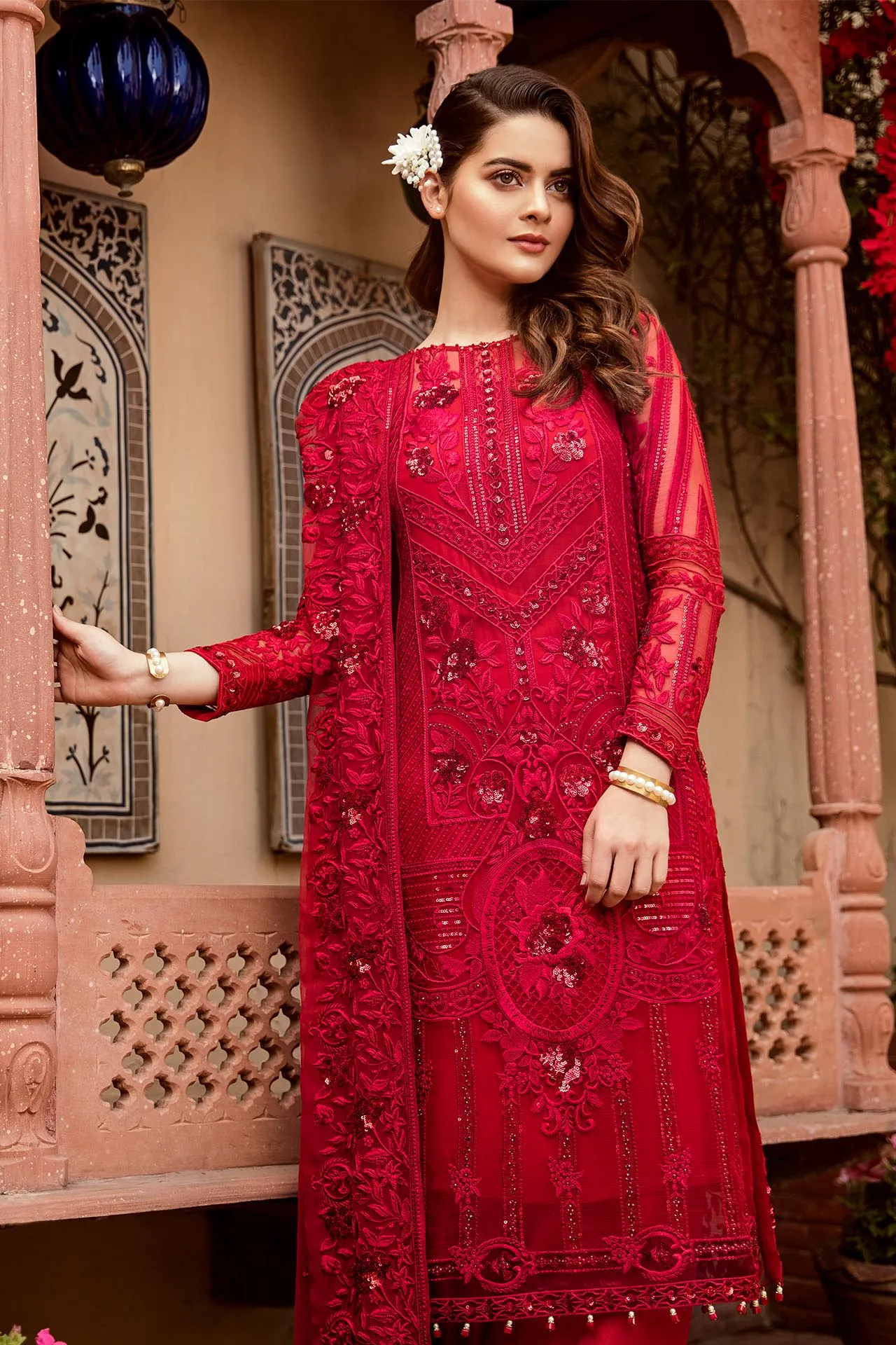 Imrozia Grandeur Ecstasy Luxury Eid Chiffon Collection 2019 – 709 The Heartthrob Red