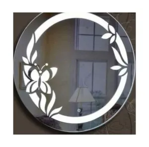 LAXMI Glass Shop Bulb Effect LED Mirror | Round Shaped Dressing Mirror | Decorative for Living Room, Bathroom, Bedroom, Entryway Wall Decor | Wall Mounted Backlit Mirror