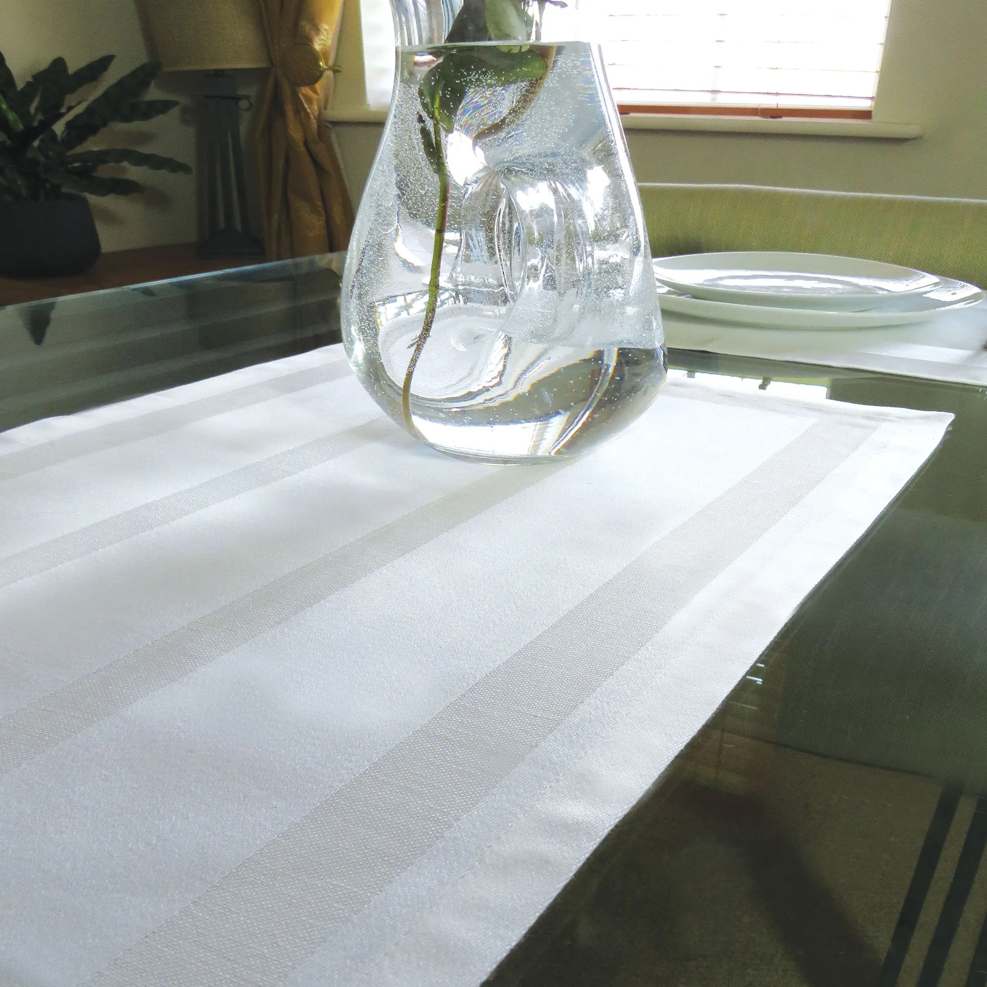 Linen Blend Table Runner with Satin Band - Townhouse by Charles Gallen