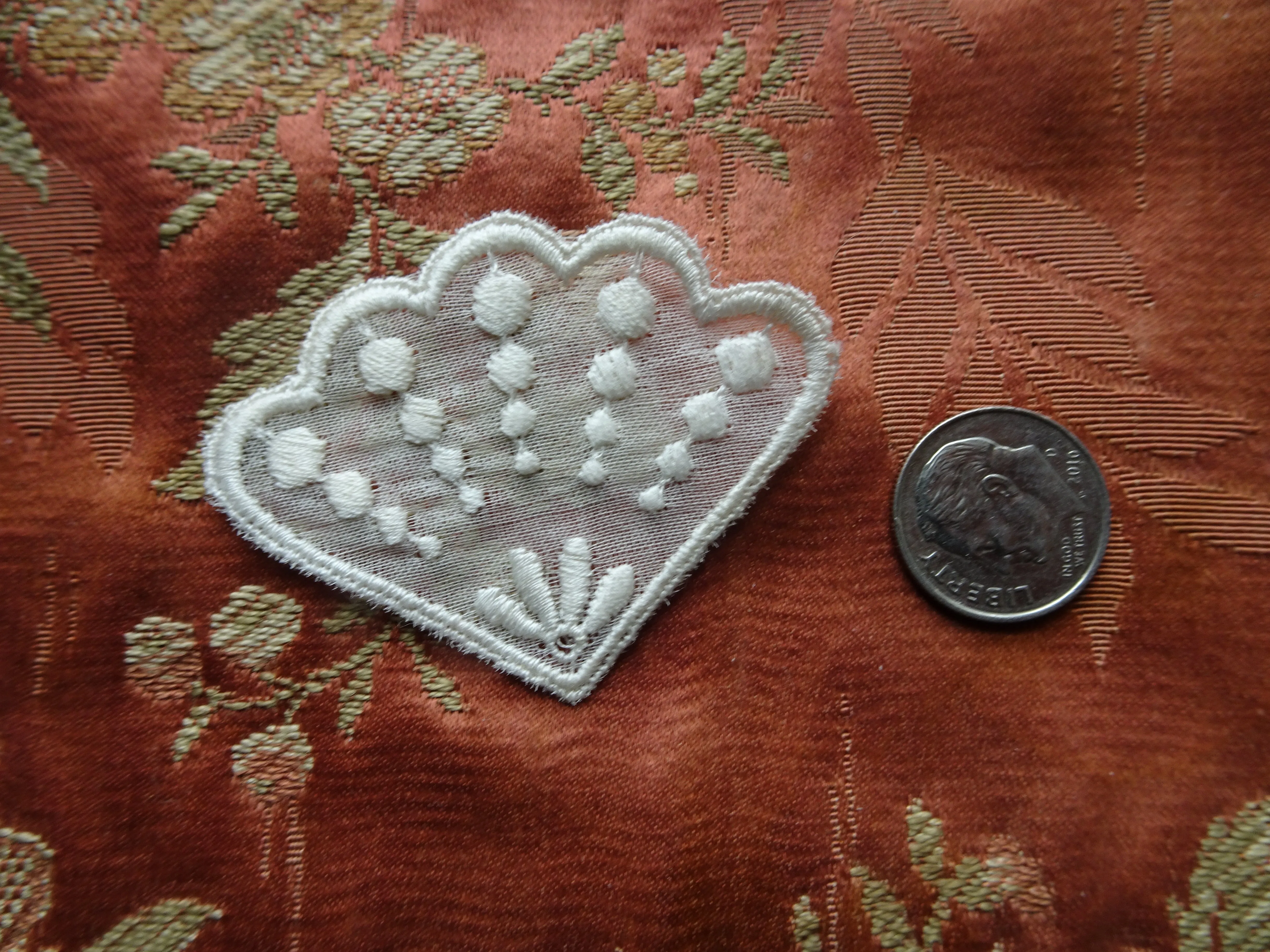 LOVELY Embroidered Organdy Small Fan Shape VINTAGE APPLIQUE Trim, Perfect For Dolls,Heirloom Sewing, Journals, Collectible Textiles