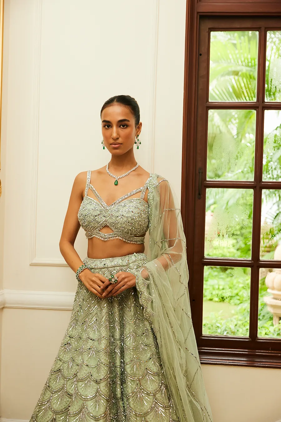 MINT GREEN NET LEHENGA CHOLI DUPATTA SET