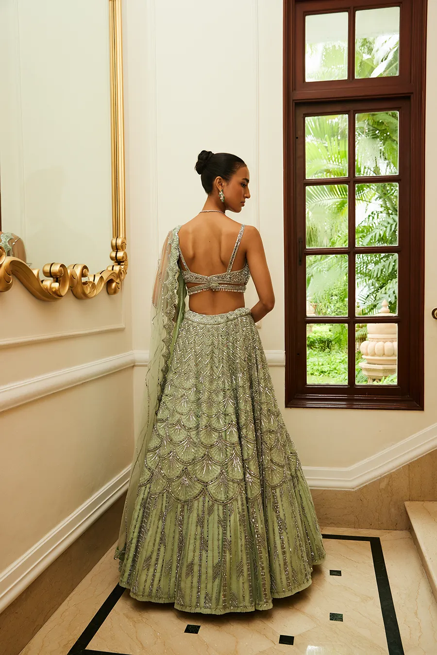 MINT GREEN NET LEHENGA CHOLI DUPATTA SET