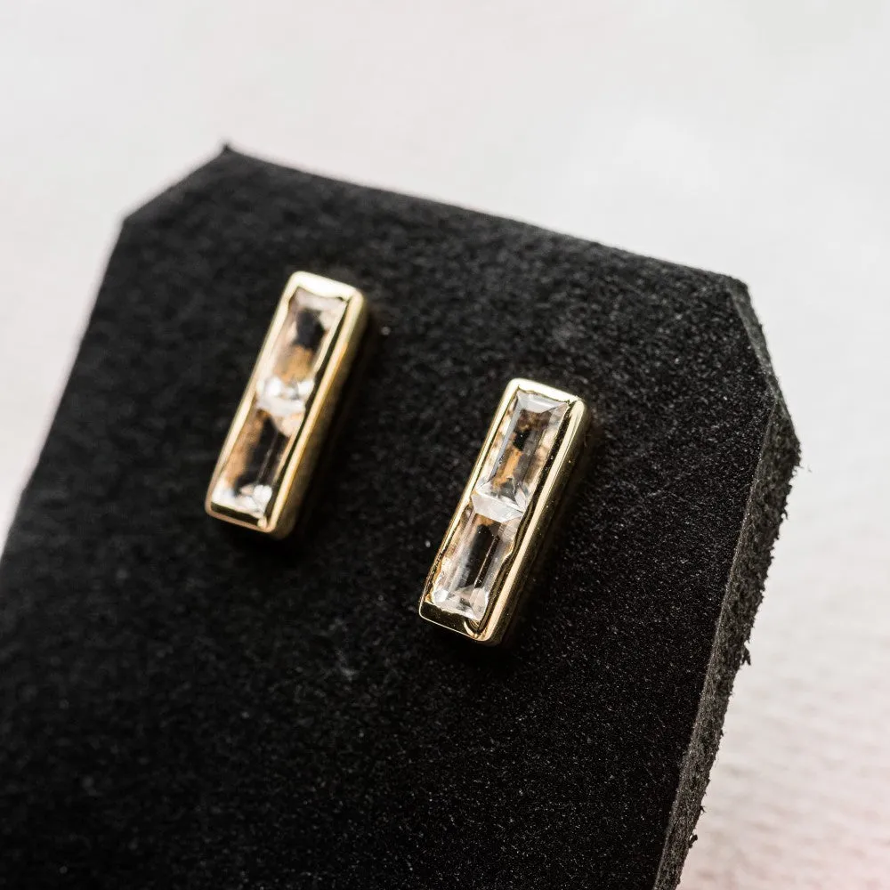 Moonstone Baguette Bar Stud Earrings in 14k Gold