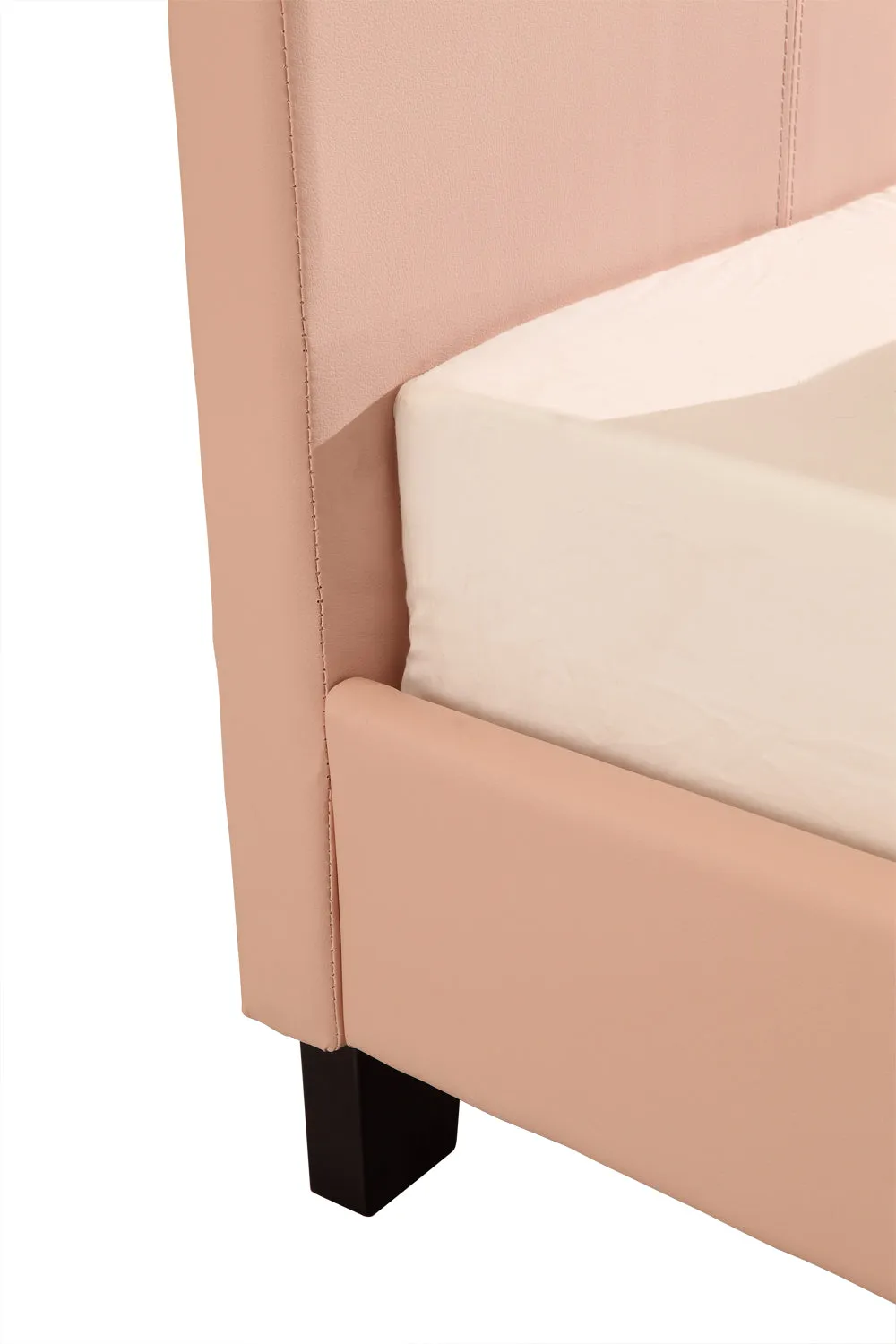 Pink PU Leather Single Bed Frame with Padded Headboard