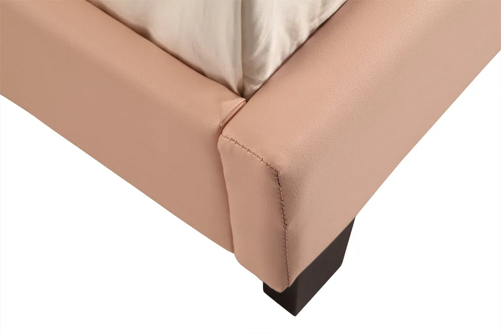 Pink PU Leather Single Bed Frame with Padded Headboard