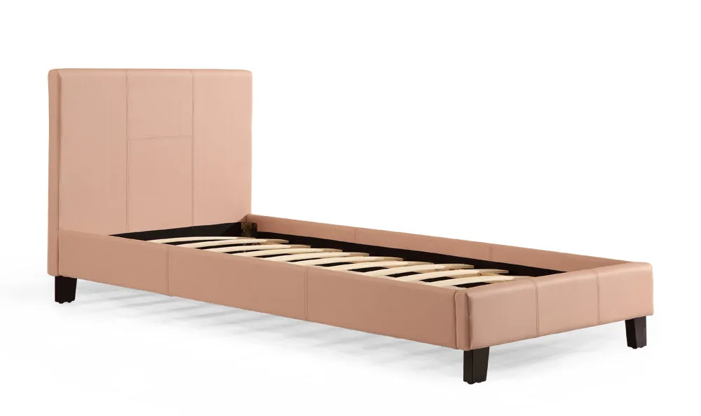 Pink PU Leather Single Bed Frame with Padded Headboard