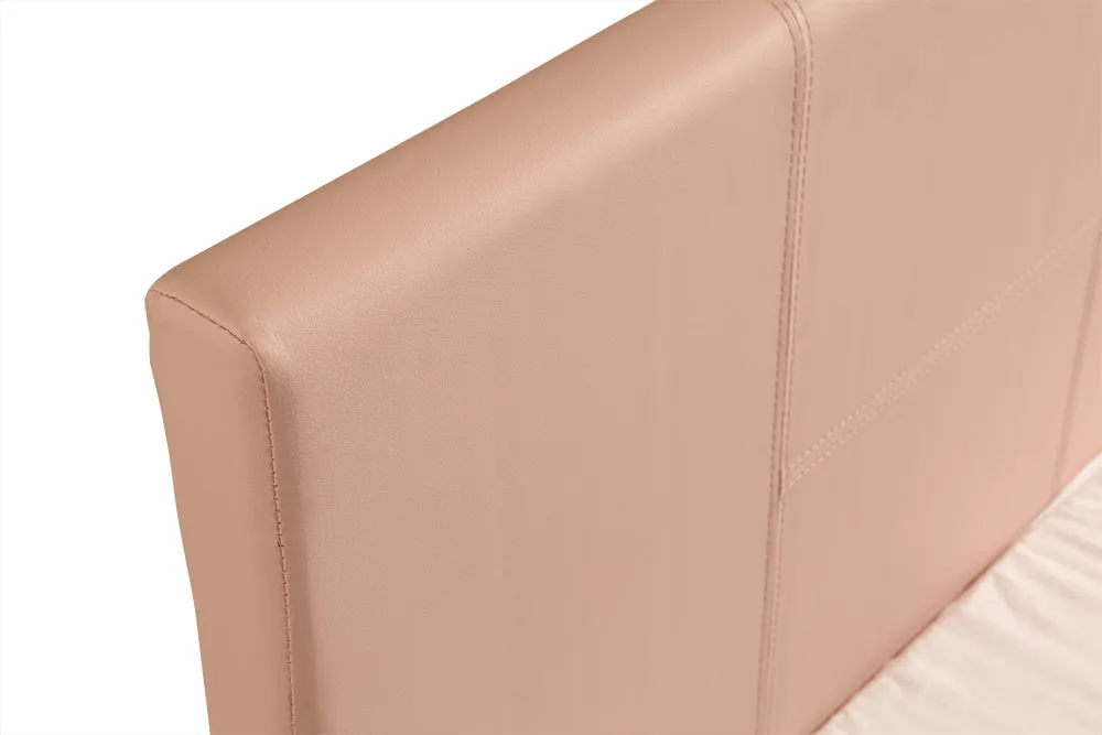 Pink PU Leather Single Bed Frame with Padded Headboard