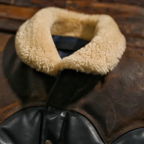 "Men's Genuine Sheepskin Leather Motorcycle Jacket with Stitched Cowhide Accents