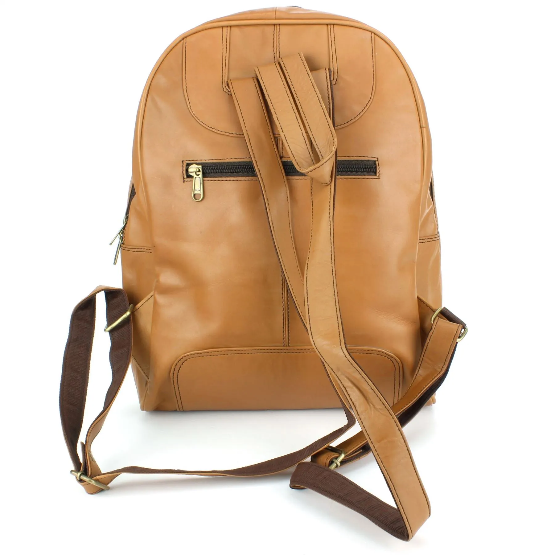 Real Leather Backpack Rucksack Bag - Tan