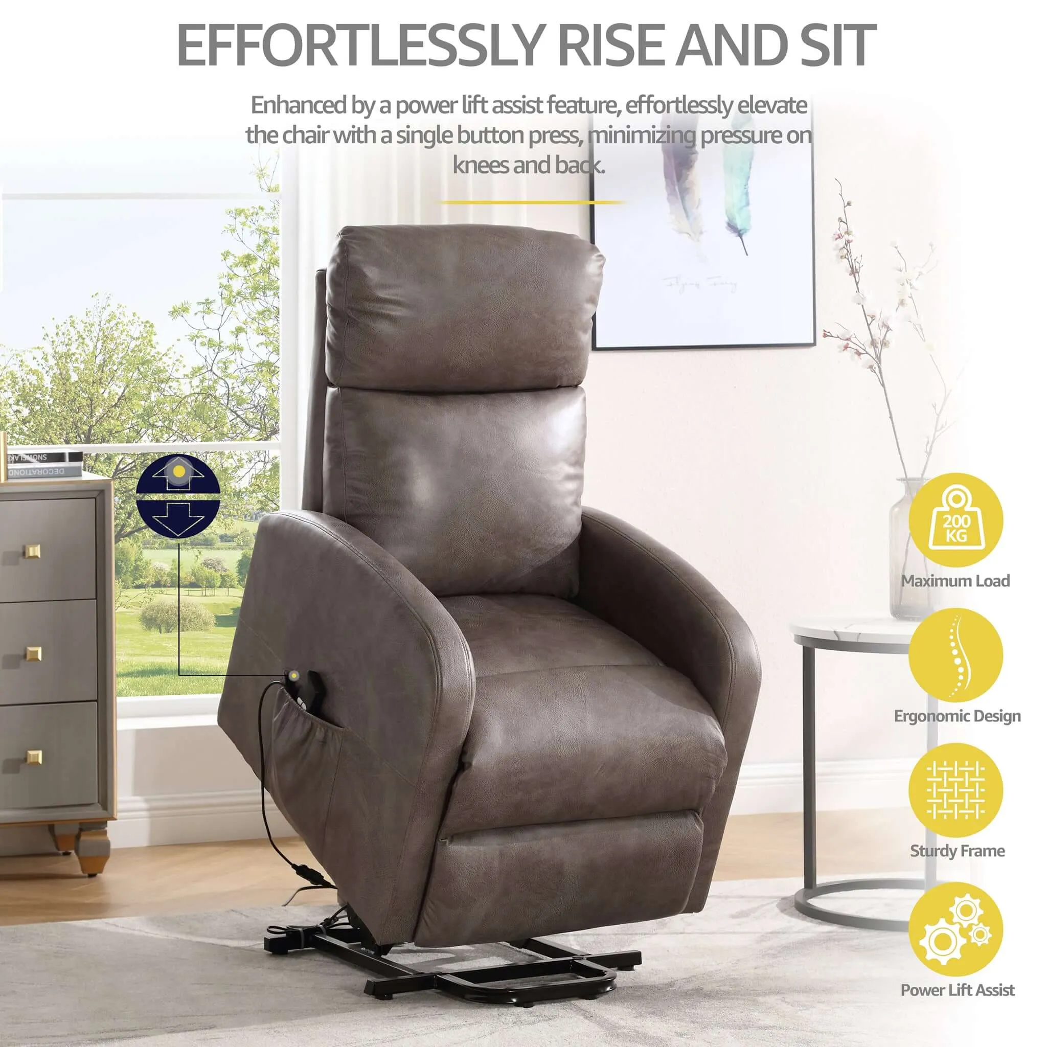 Rise & Recline Electric Recliner Armchair Faux Leather - Dom Mocha