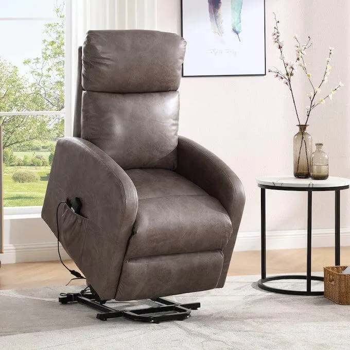 Rise & Recline Electric Recliner Armchair Faux Leather - Dom Mocha