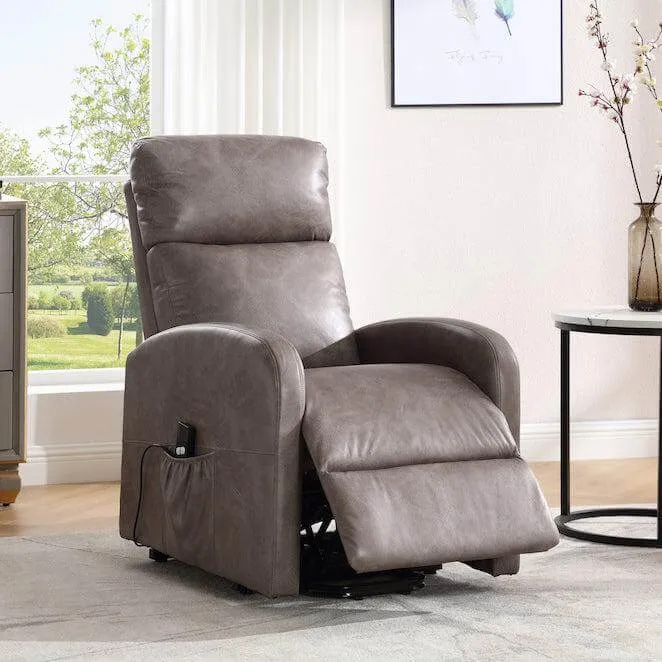 Rise & Recline Electric Recliner Armchair Faux Leather - Dom Mocha