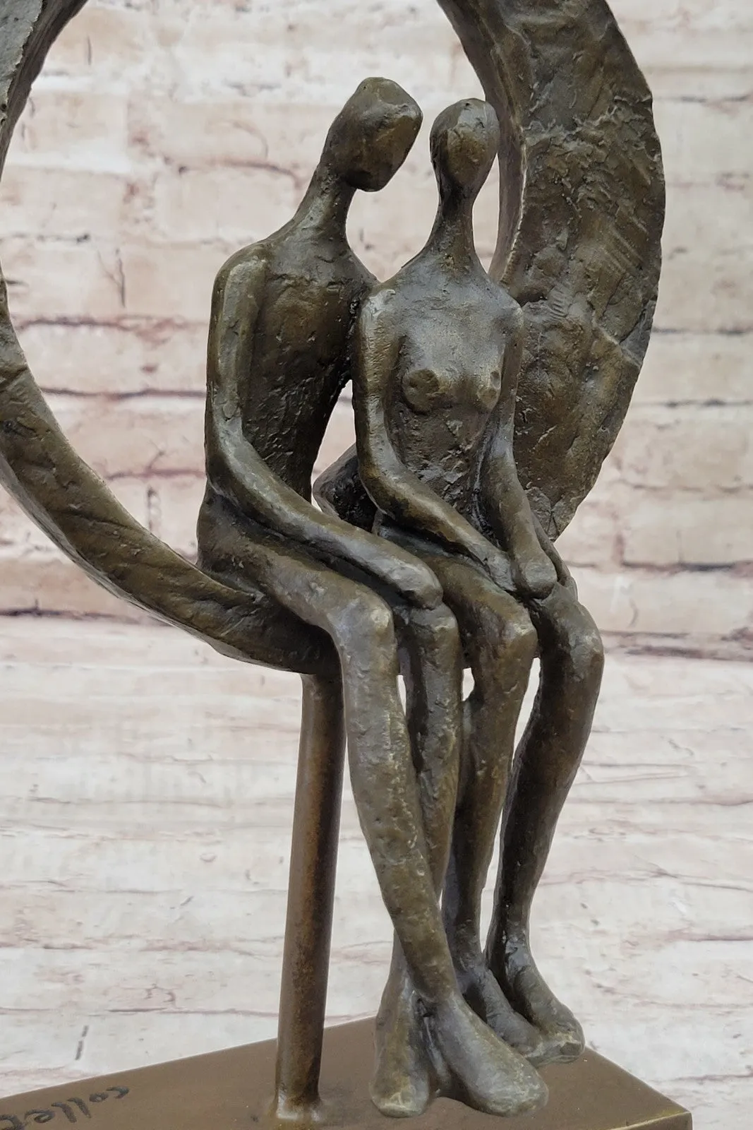 Romantic Abstract Couple Bronze Sculpture Signed Modern Classic Decor