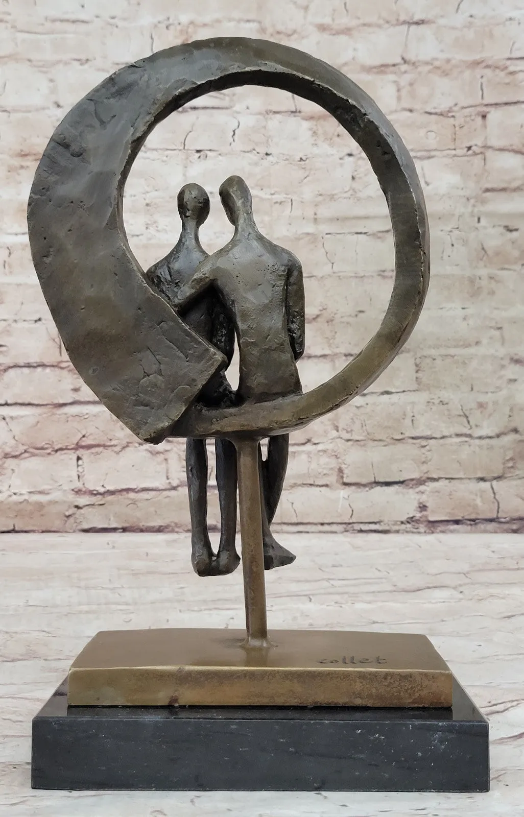 Romantic Abstract Couple Bronze Sculpture Signed Modern Classic Decor