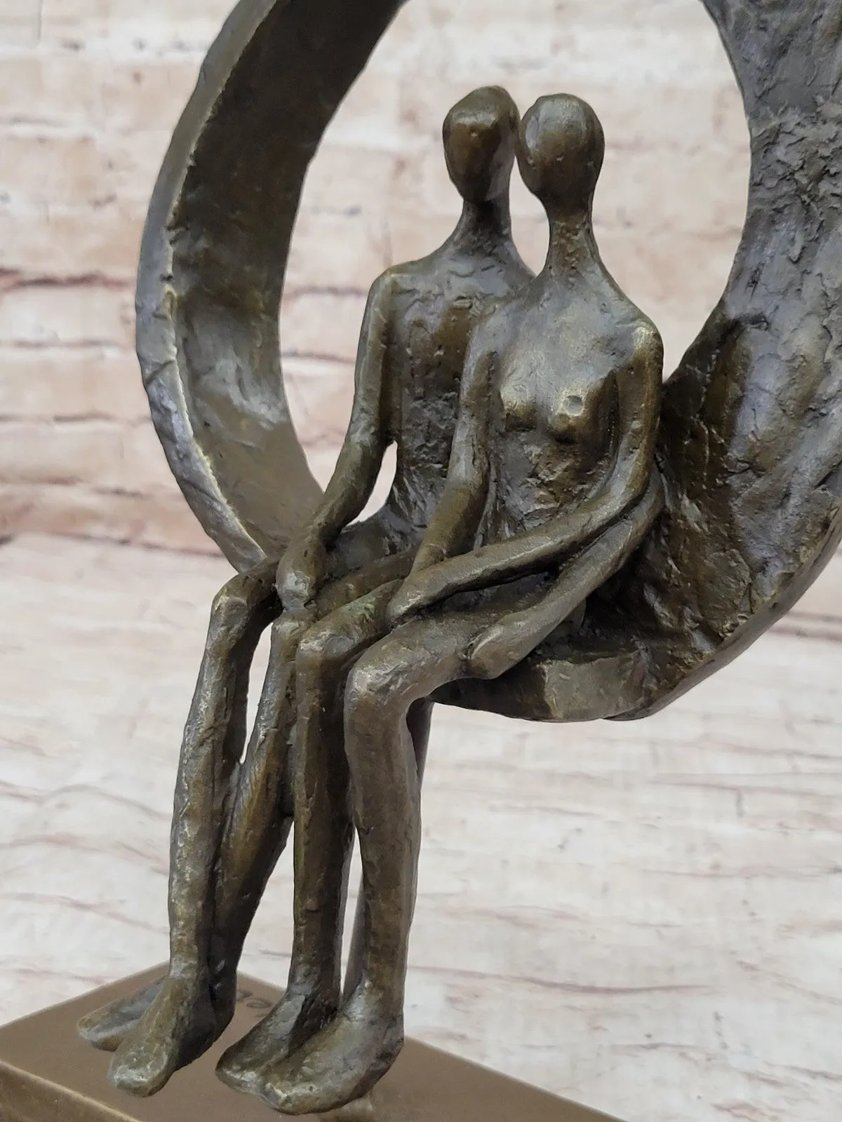 Romantic Abstract Couple Bronze Sculpture Signed Modern Classic Decor