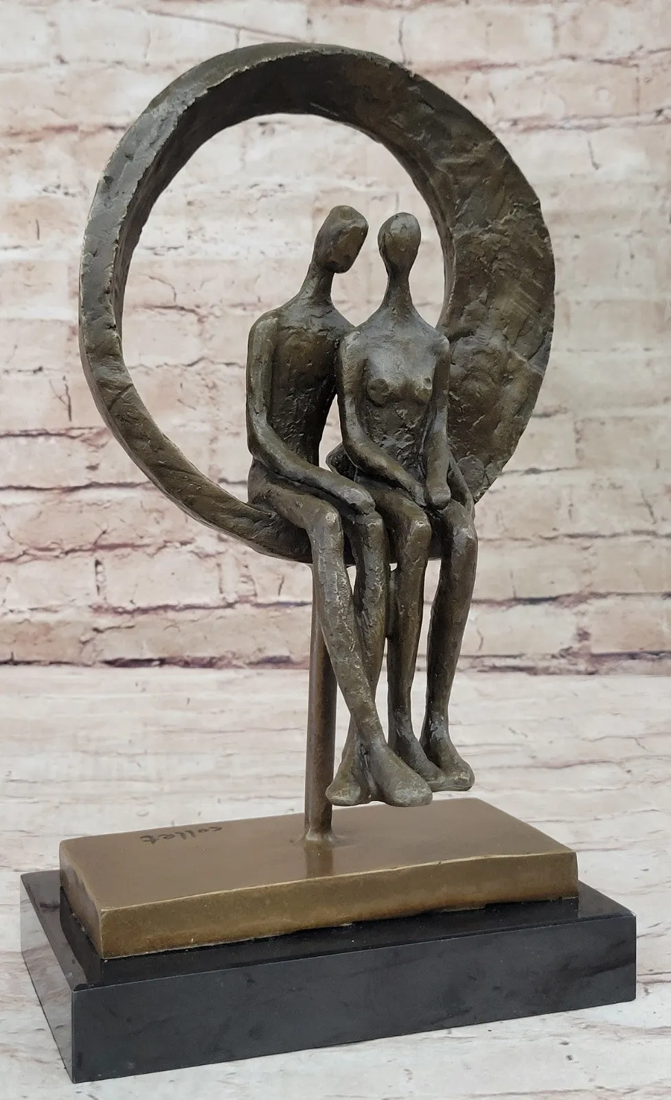 Romantic Abstract Couple Bronze Sculpture Signed Modern Classic Decor