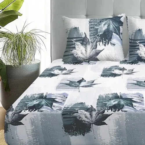 Story@Home 240 TC All Season Boho Collection Double Bedsheet Set with King Size Pillow Covers in Microfiber, Glaze Cotton, and Satin Printed Floral Pattern - 225CM X 250CM- White & Grey.