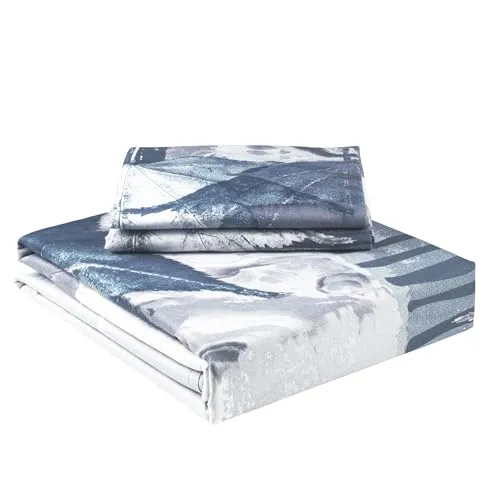 Story@Home 240 TC All Season Boho Collection Double Bedsheet Set with King Size Pillow Covers in Microfiber, Glaze Cotton, and Satin Printed Floral Pattern - 225CM X 250CM- White & Grey.