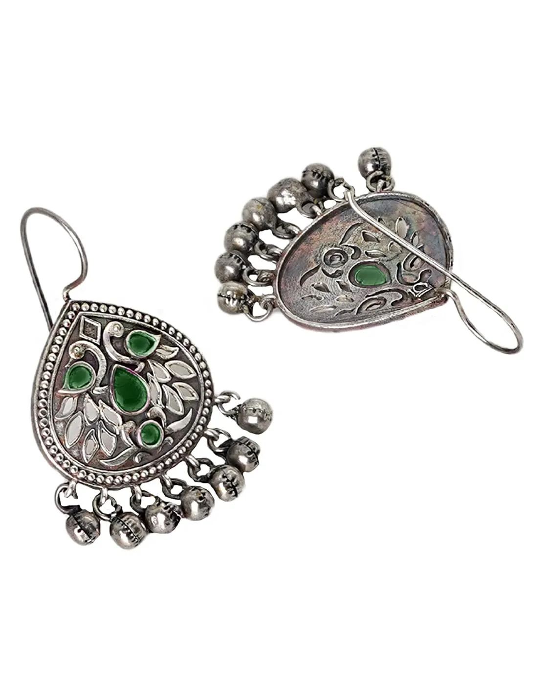 Teejh Vanya Silver Oxidised Green Earrings For Women