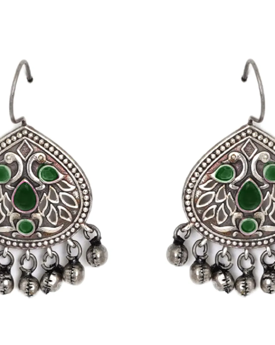 Teejh Vanya Silver Oxidised Green Earrings For Women